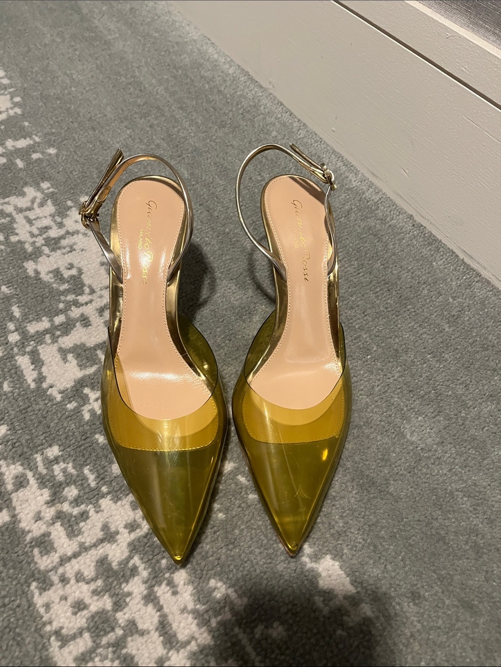 Clear Yellow Slingback Pointed-Toe Pumps
